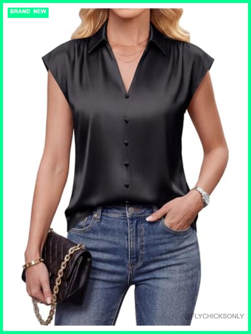 Silk Satin Tank Top Sleeveless Dressy Casual Blouse V-Neck Button Down